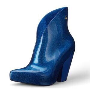 Melissa x Vivienne Westwood Satyr II Rain Boots Shimmer Blue Glitter Womens Sz 5